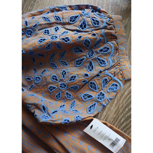 Joie Women's Sz XS Light Brown/Blue Nashua Eyelet Maxi Fit & Flare Dress - Picture 5 of 14